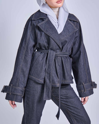 ELLIE DENIM BELTED JACKET (BLACK)