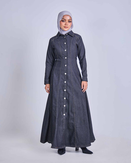 NOVA DENIM BUTTON DRESS (BLACK)