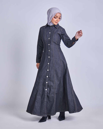 NOVA DENIM BUTTON DRESS (BLACK)