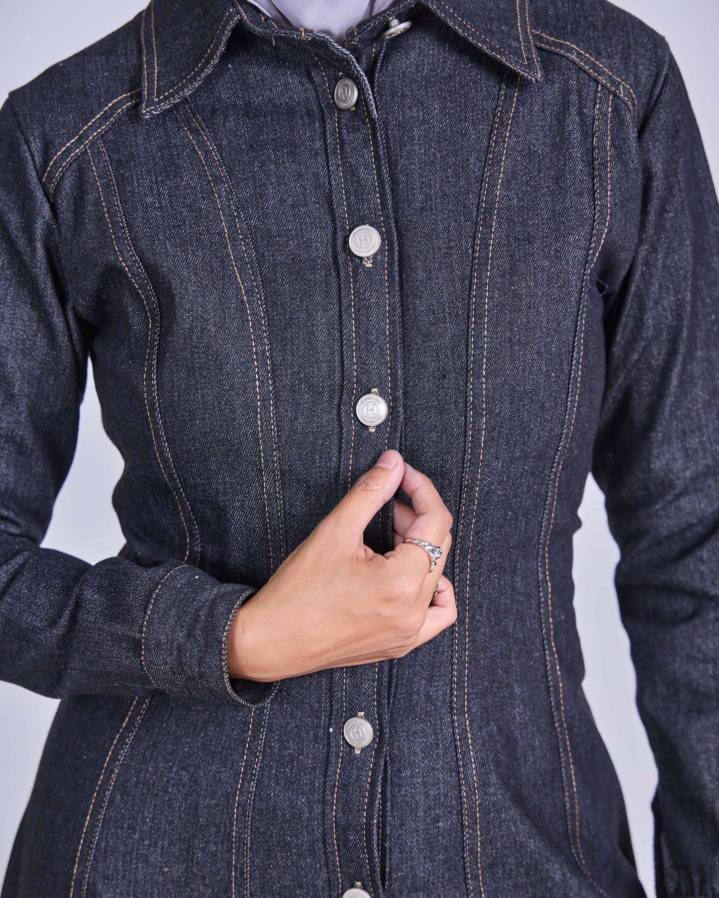 NOVA DENIM BUTTON DRESS (BLACK)