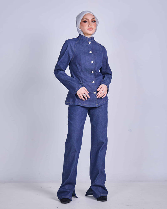 MINOR DEFECT AYLA DENIM COAT (DARK BLUE)