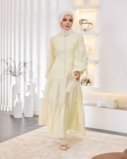 KEYLA BUTTON DRESS (LIGHT YELLOW)