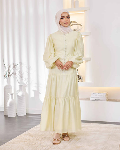 KEYLA BUTTON DRESS (LIGHT YELLOW)