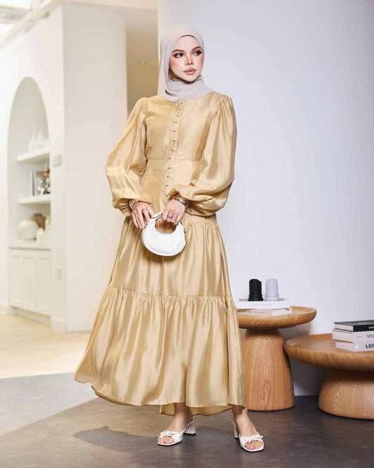 KEYLA BUTTON DRESS (CHAMPAGNE)