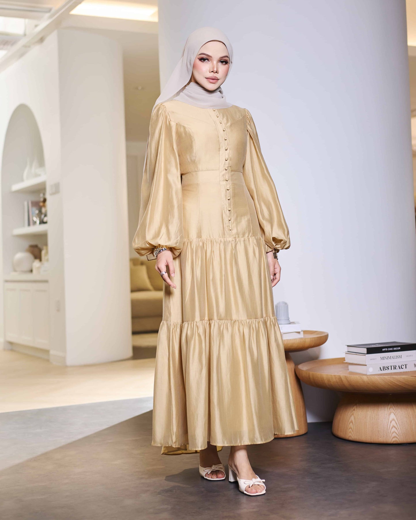 KEYLA BUTTON DRESS (CHAMPAGNE)