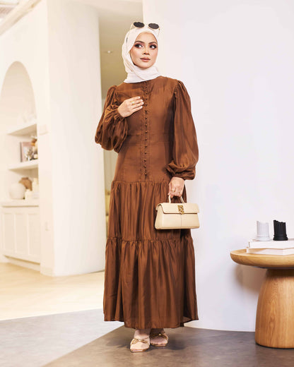 KEYLA BUTTON DRESS (BROWN)