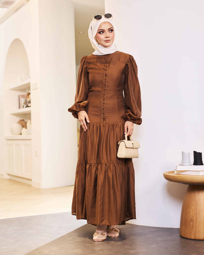 KEYLA BUTTON DRESS (BROWN)