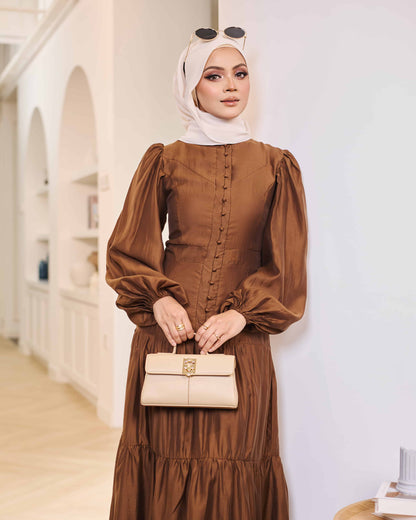 KEYLA BUTTON DRESS (BROWN)