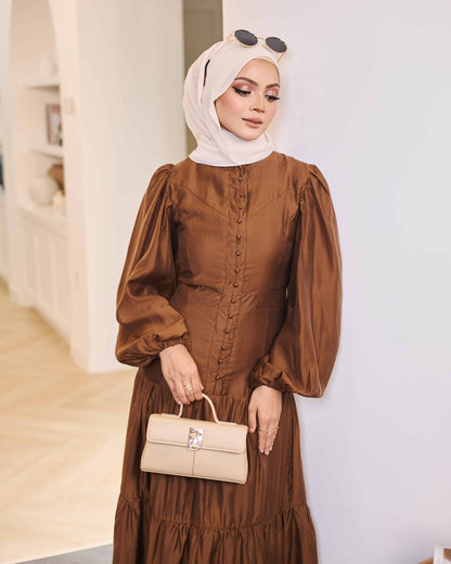 KEYLA BUTTON DRESS (BROWN)