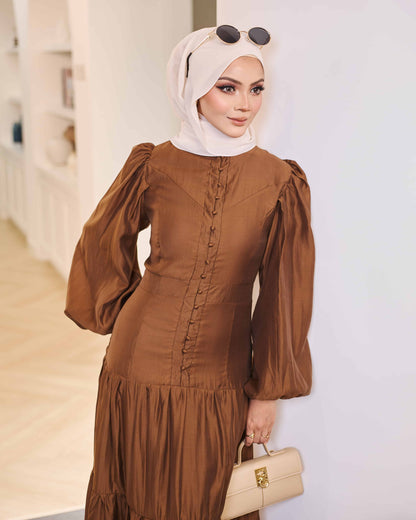 KEYLA BUTTON DRESS (BROWN)