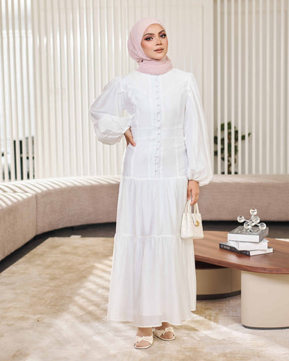 KEYLA BUTTON DRESS (OFF WHITE)