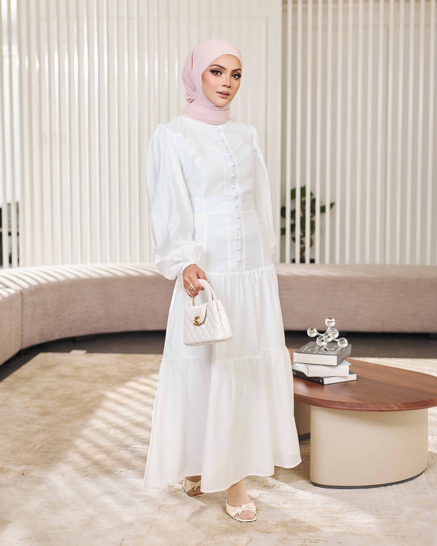 KEYLA BUTTON DRESS (OFF WHITE)