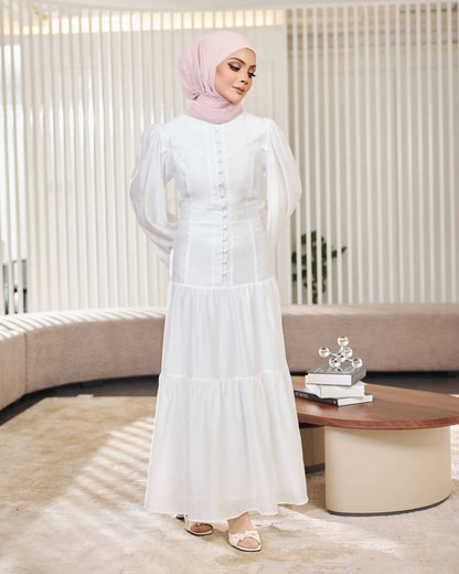 KEYLA BUTTON DRESS (OFF WHITE)