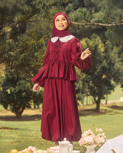 AIRY BOW-TIE DRESS (BURGUNDY)