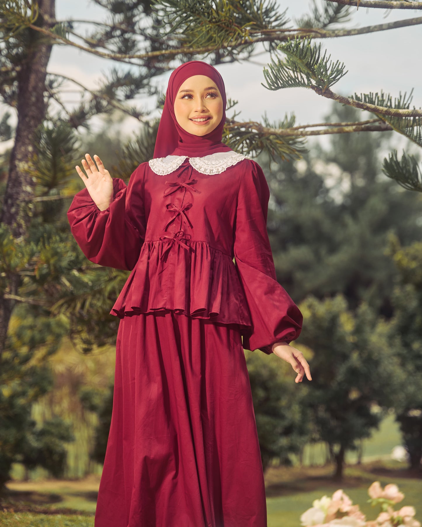 AIRY BOW-TIE DRESS (BURGUNDY)