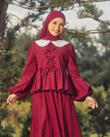 AIRY BOW-TIE DRESS (BURGUNDY)