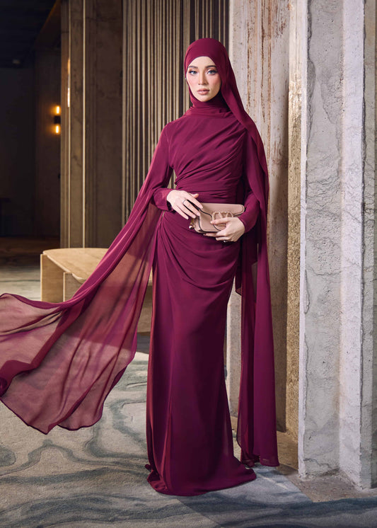 NAURAH DRESS (BURGUNDY)