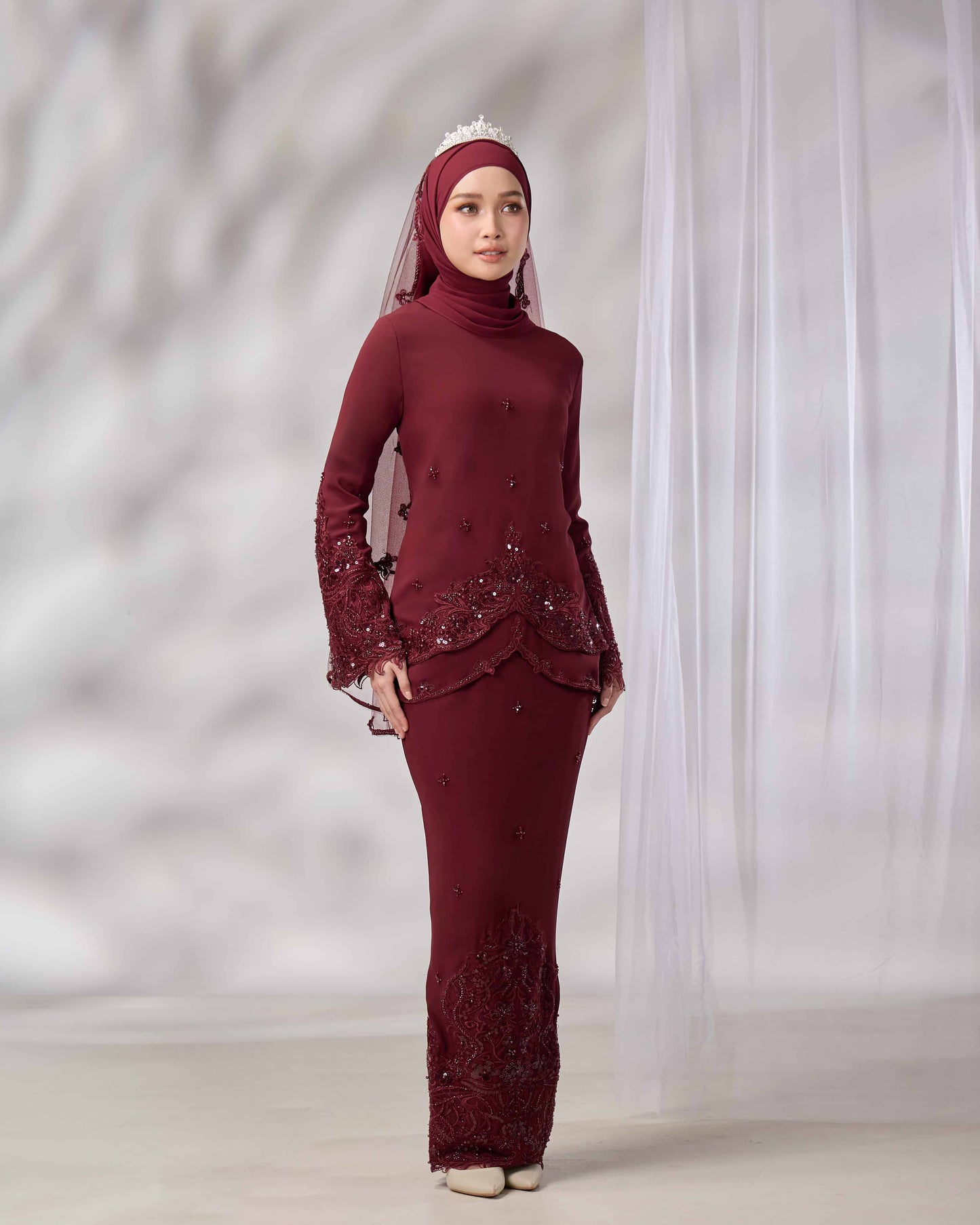 EMELDA BRIDE KURUNG (BURGUNDY)