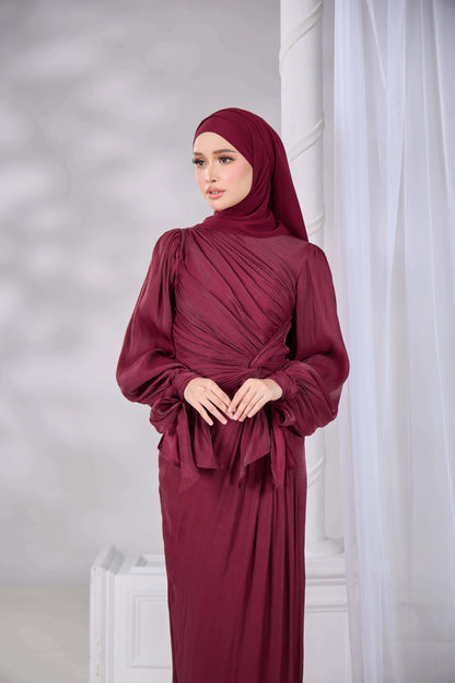 MAHRA DRESS (BURGUNDY)