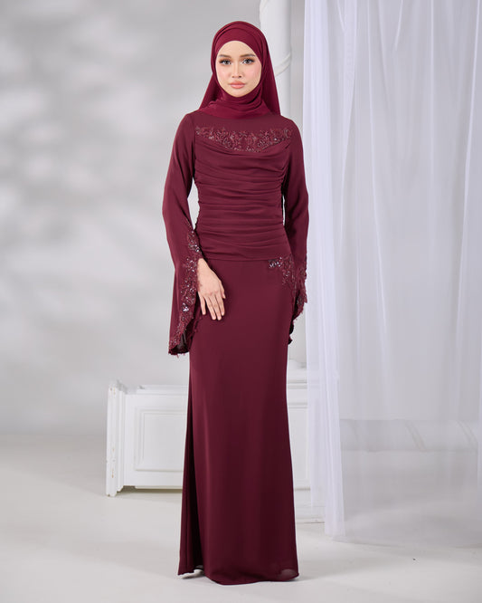 SABRENA DRESS (BURGUNDY)