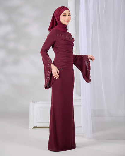 SABRENA DRESS (BURGUNDY)