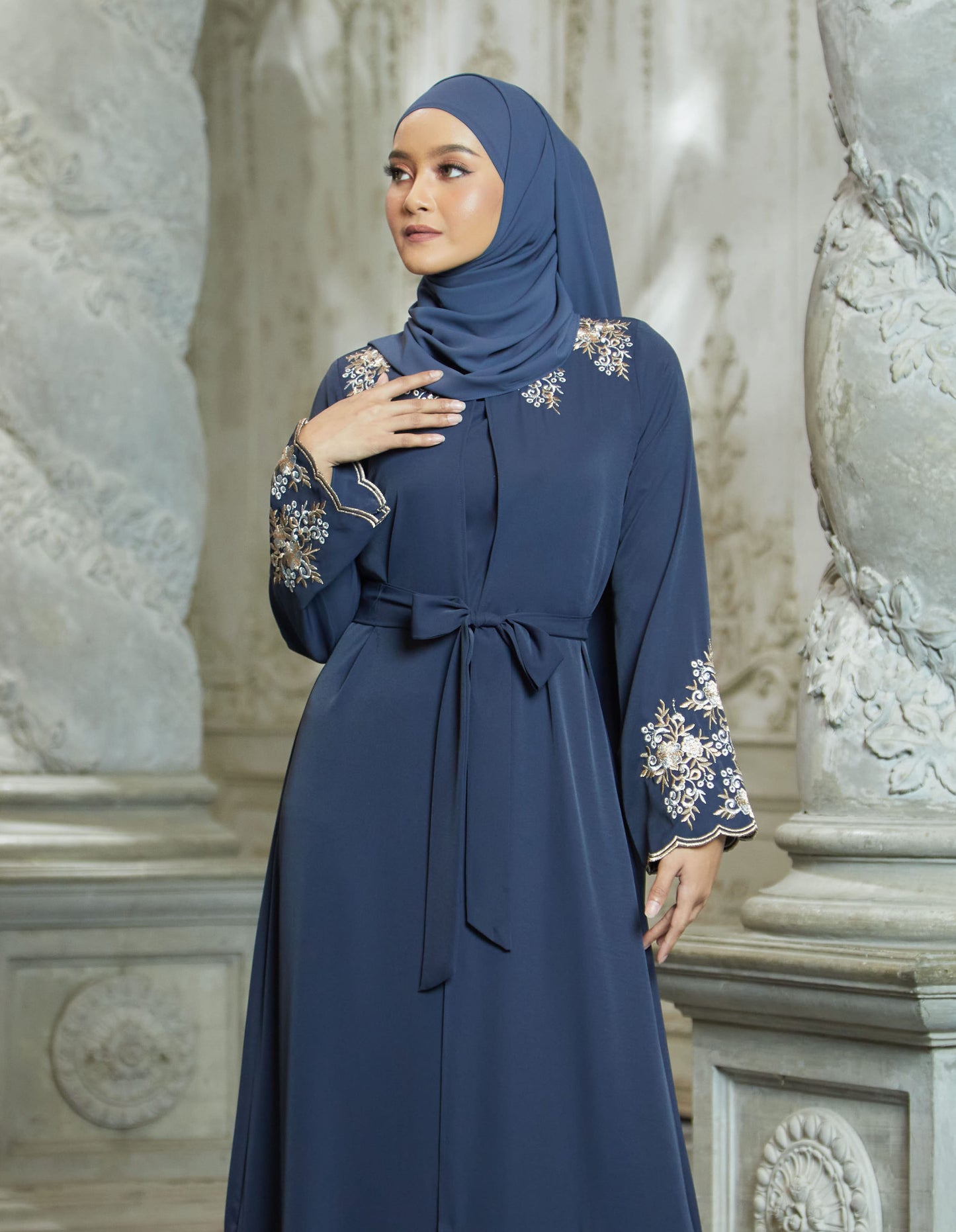 INAAYA ABAYA WITH PANTS (NAVY BLUE)