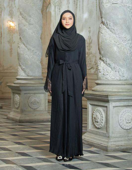 ALEENA PLEATED ABAYA (BLACK)