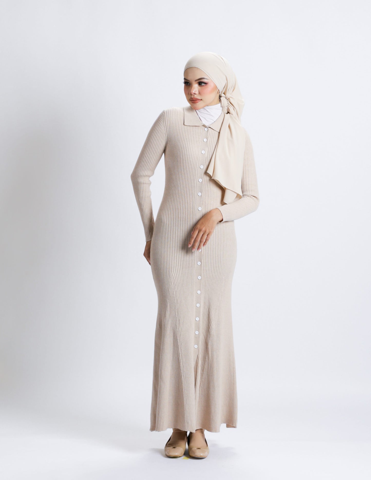 MADELINE BUTTON DRESS (NUDE)