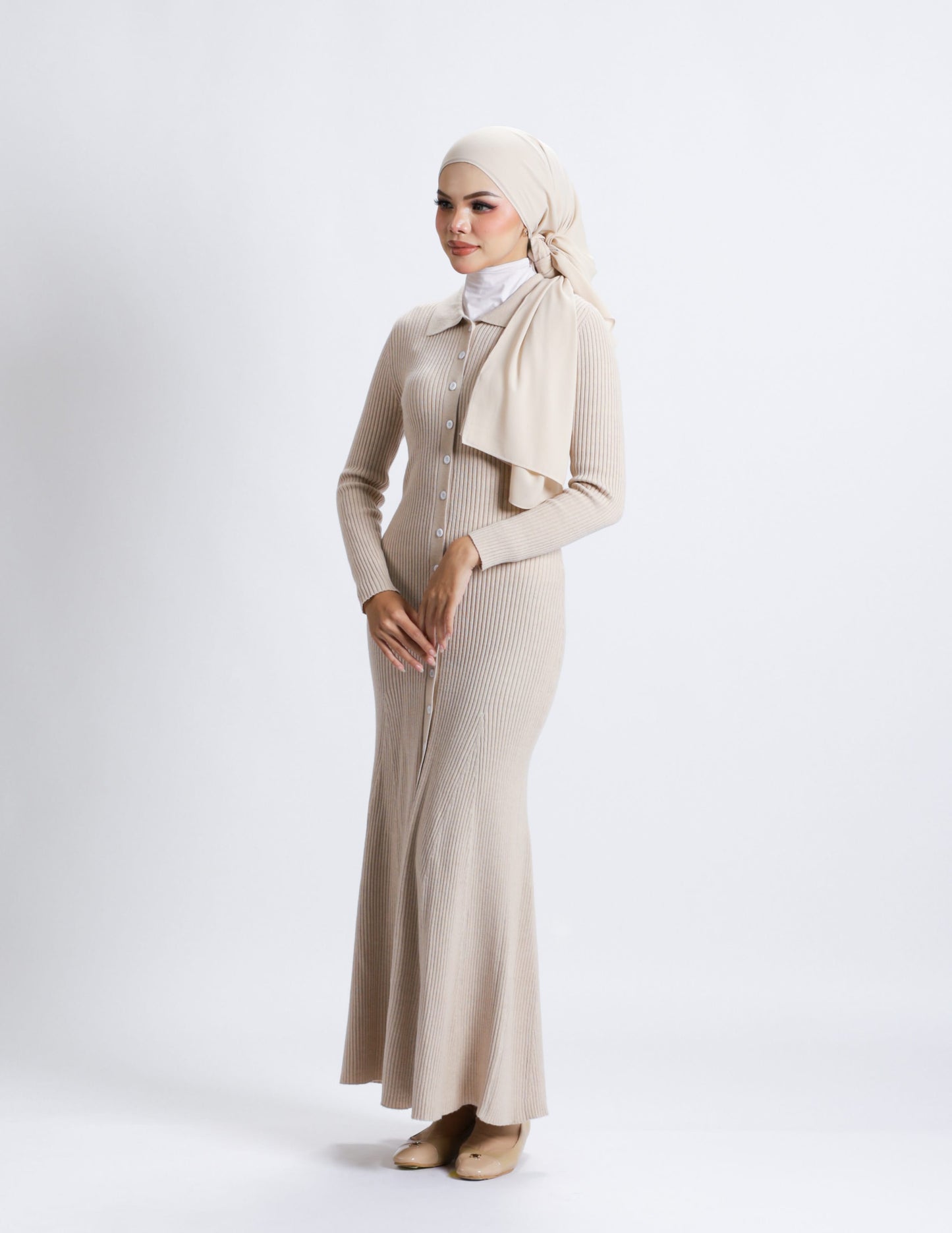 MADELINE BUTTON DRESS (NUDE)