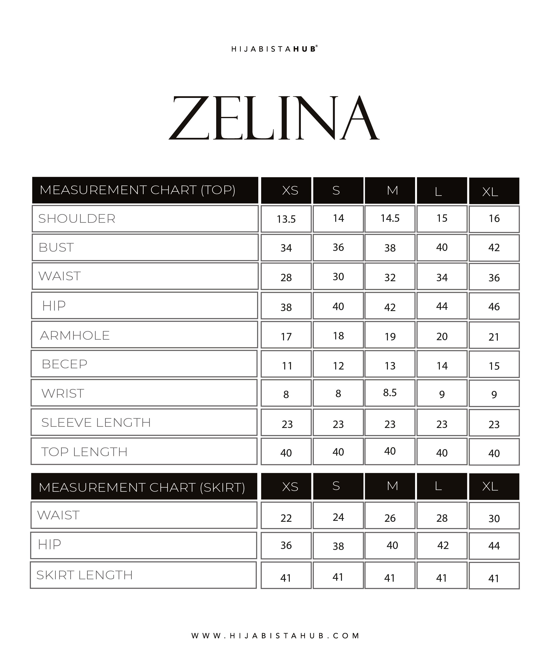 ZELINA KURUNG (OFF WHITE) size chart