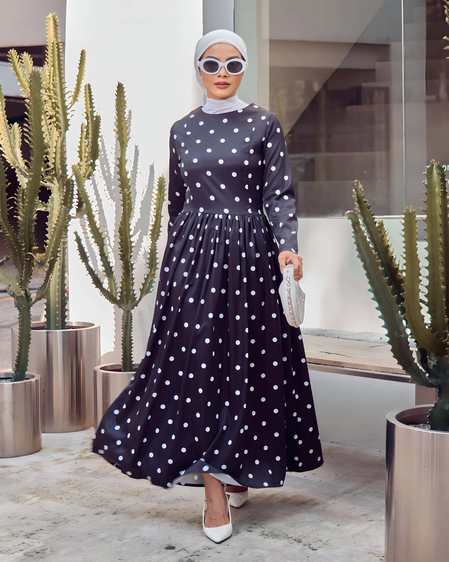 A-LINE POLKA DRESS (BLACK DOT)