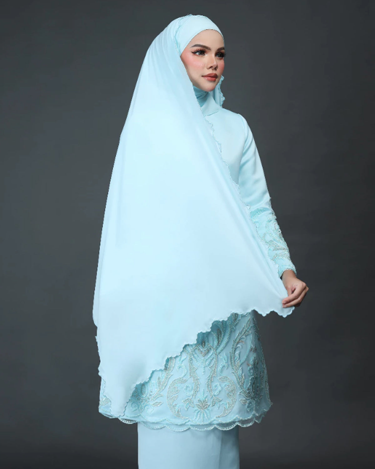 MINOR DEFECT VEIL EMBROIDERY CHIFFON A19 (AQUA BLUE)