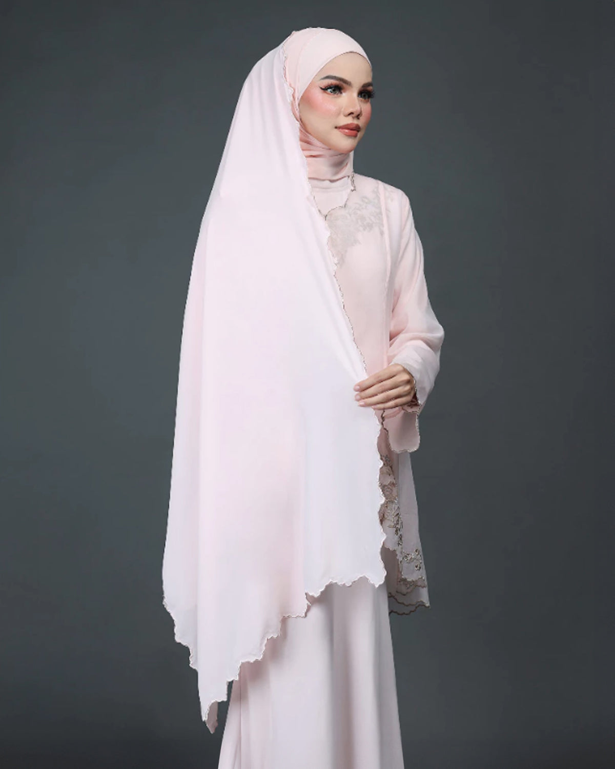 VEIL EMBROIDERY CHIFFON A19 (PEACH)