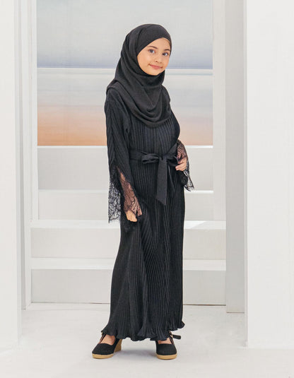 ALEENA PLEATED ABAYA FOR KIDS (BLACK)