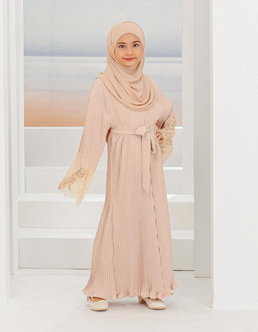 ALEENA PLEATED ABAYA FOR KIDS (CHAMPAGNE)