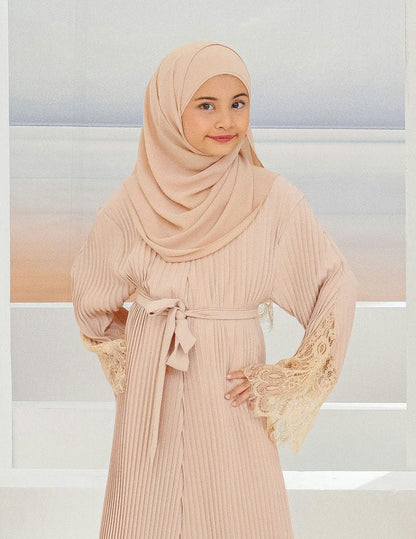 ALEENA PLEATED ABAYA FOR KIDS (CHAMPAGNE)