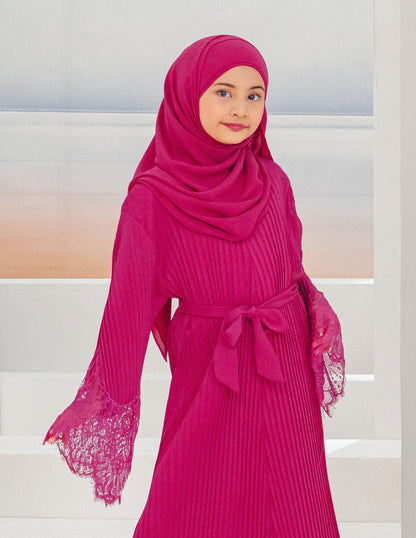 ALEENA PLEATED ABAYA FOR KIDS (FUCHSIA)