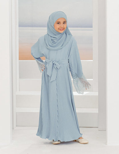 ALEENA PLEATED ABAYA FOR KIDS (MISTY BLUE)