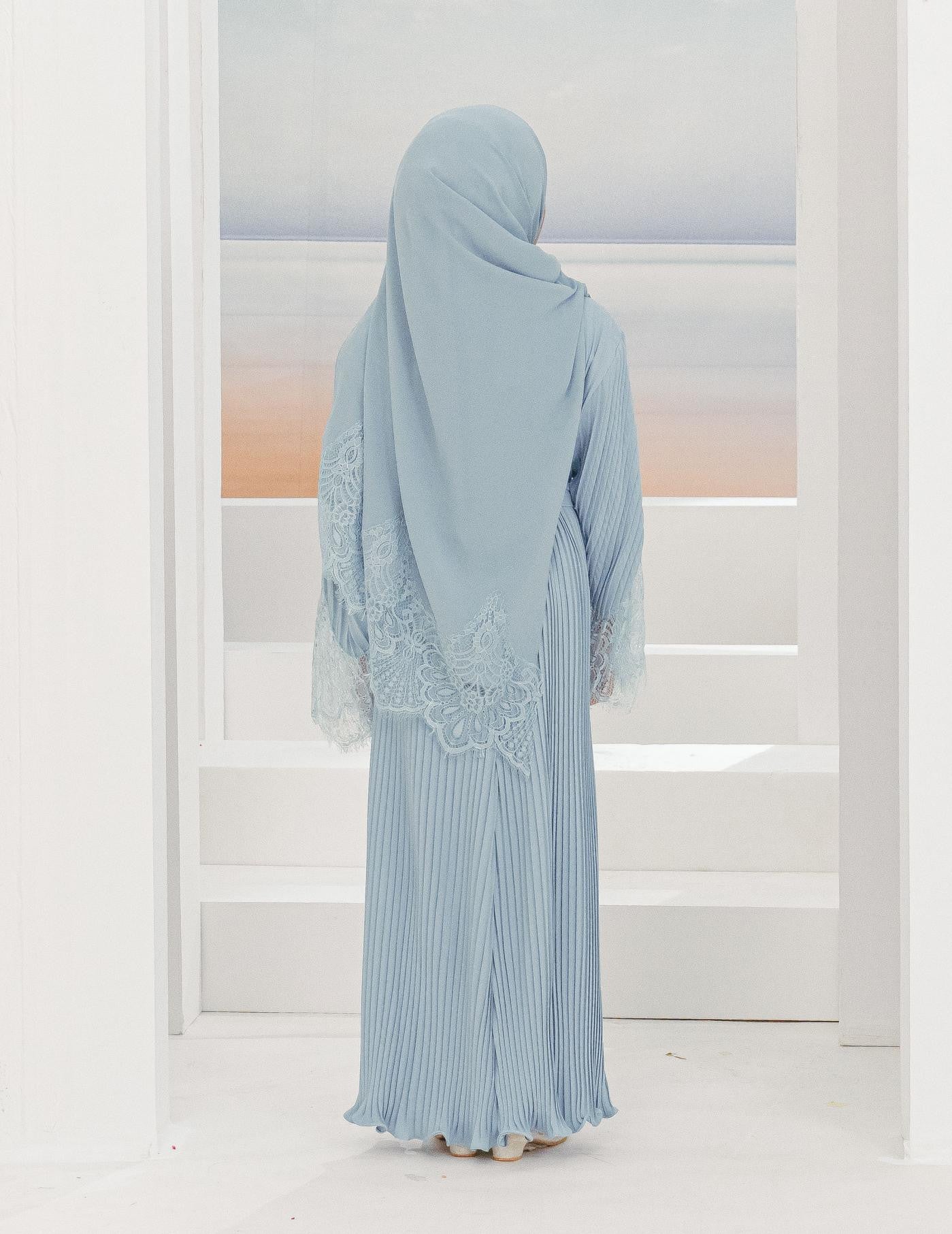 ALEENA PLEATED ABAYA FOR KIDS (MISTY BLUE)