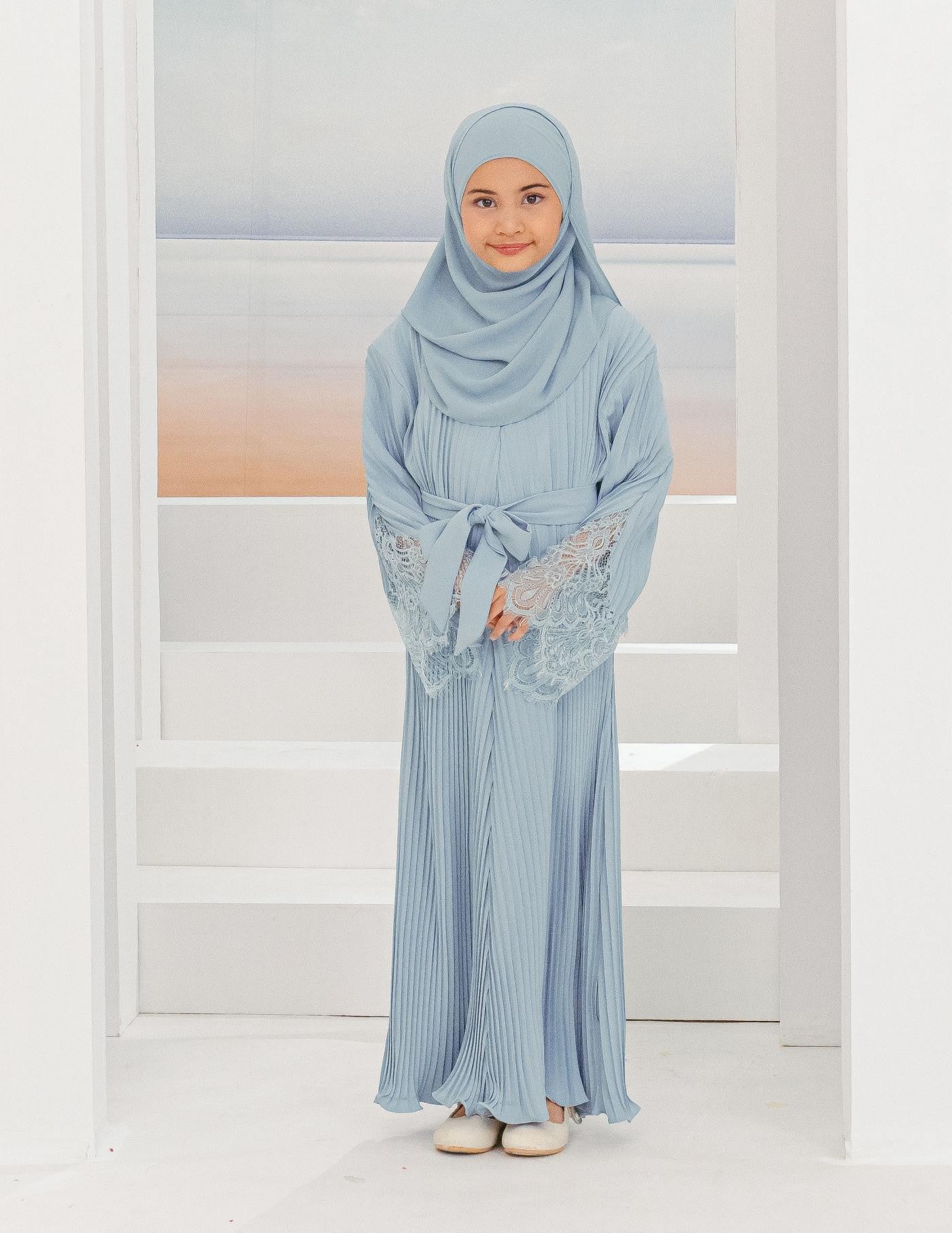 ALEENA PLEATED ABAYA FOR KIDS (MISTY BLUE)