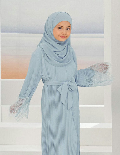 ALEENA PLEATED ABAYA FOR KIDS (MISTY BLUE)