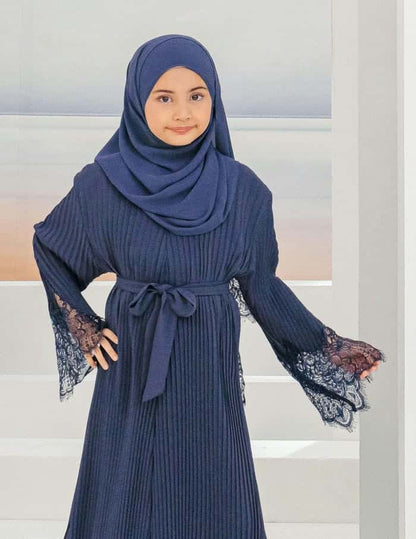 ALEENA PLEATED ABAYA FOR KIDS (NAVY BLUE)