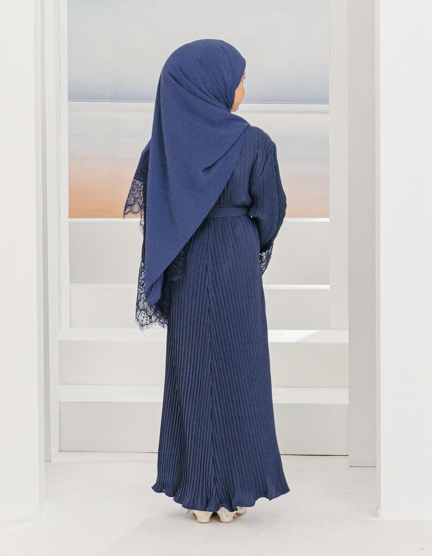 ALEENA PLEATED ABAYA FOR KIDS (NAVY BLUE)