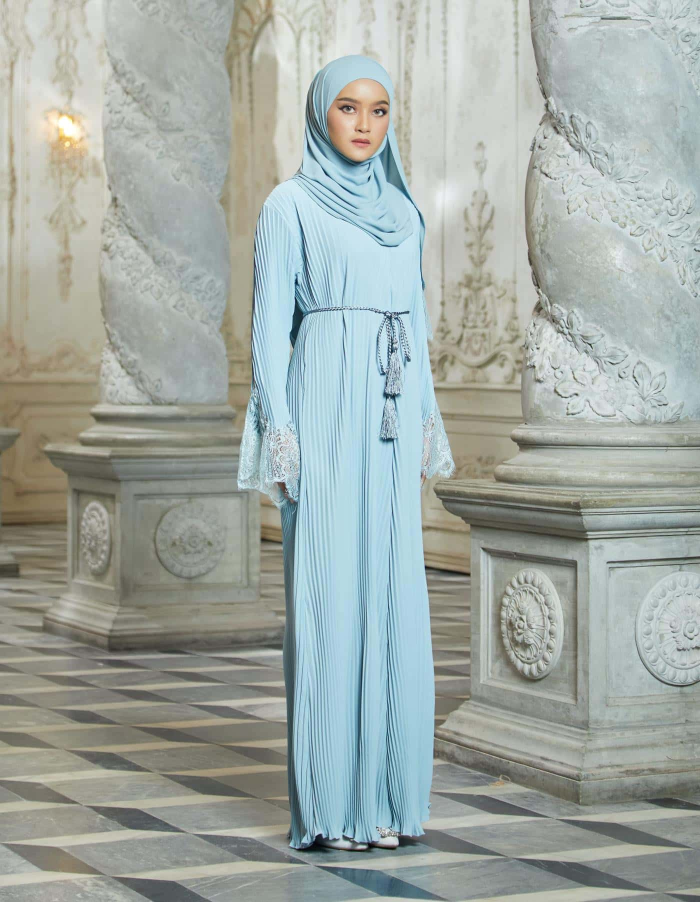 ALEENA PLEATED ABAYA (MISTY BLUE)