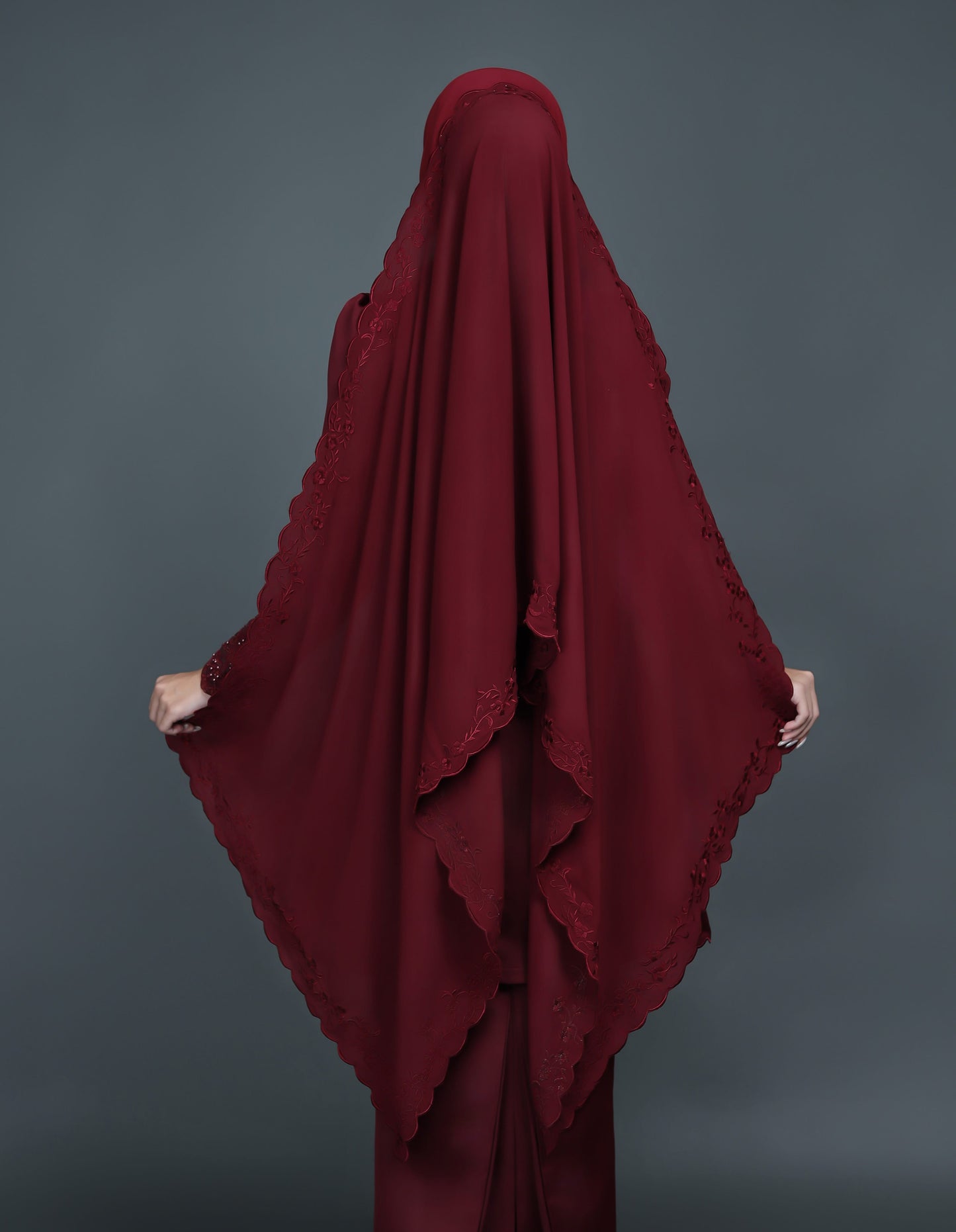 CHIFFON EMBROIDERY VEIL CODE A15 (BURGUNDY)