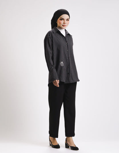 ELLEN STRIPES BUTTON SHIRT (BLACK)