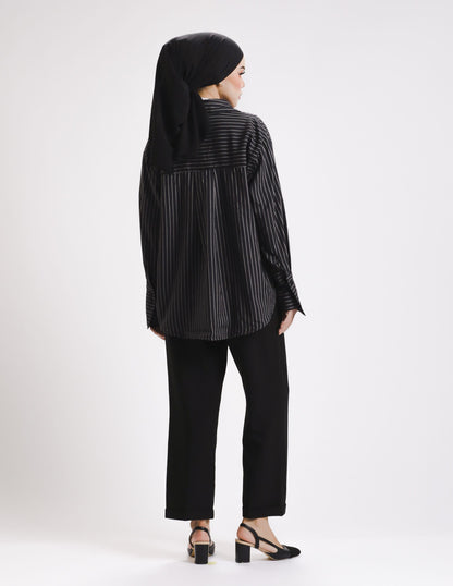 ELLEN STRIPES BUTTON SHIRT (BLACK)