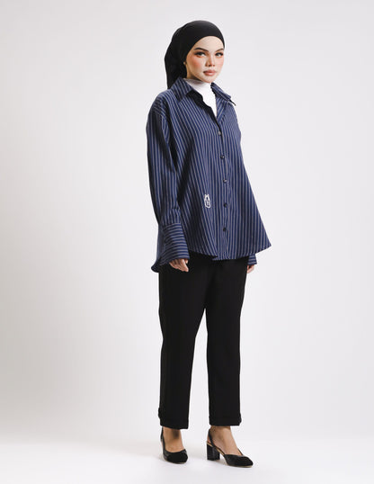 ELLEN STRIPES BUTTON SHIRT (NAVY BLUE)