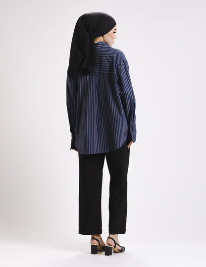 ELLEN STRIPES BUTTON SHIRT (NAVY BLUE)