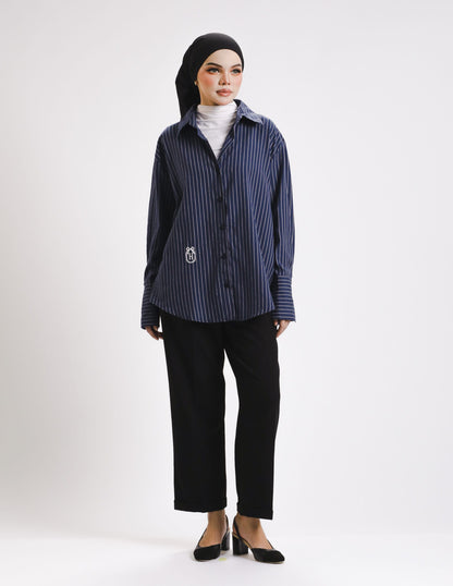 ELLEN STRIPES BUTTON SHIRT (NAVY BLUE)